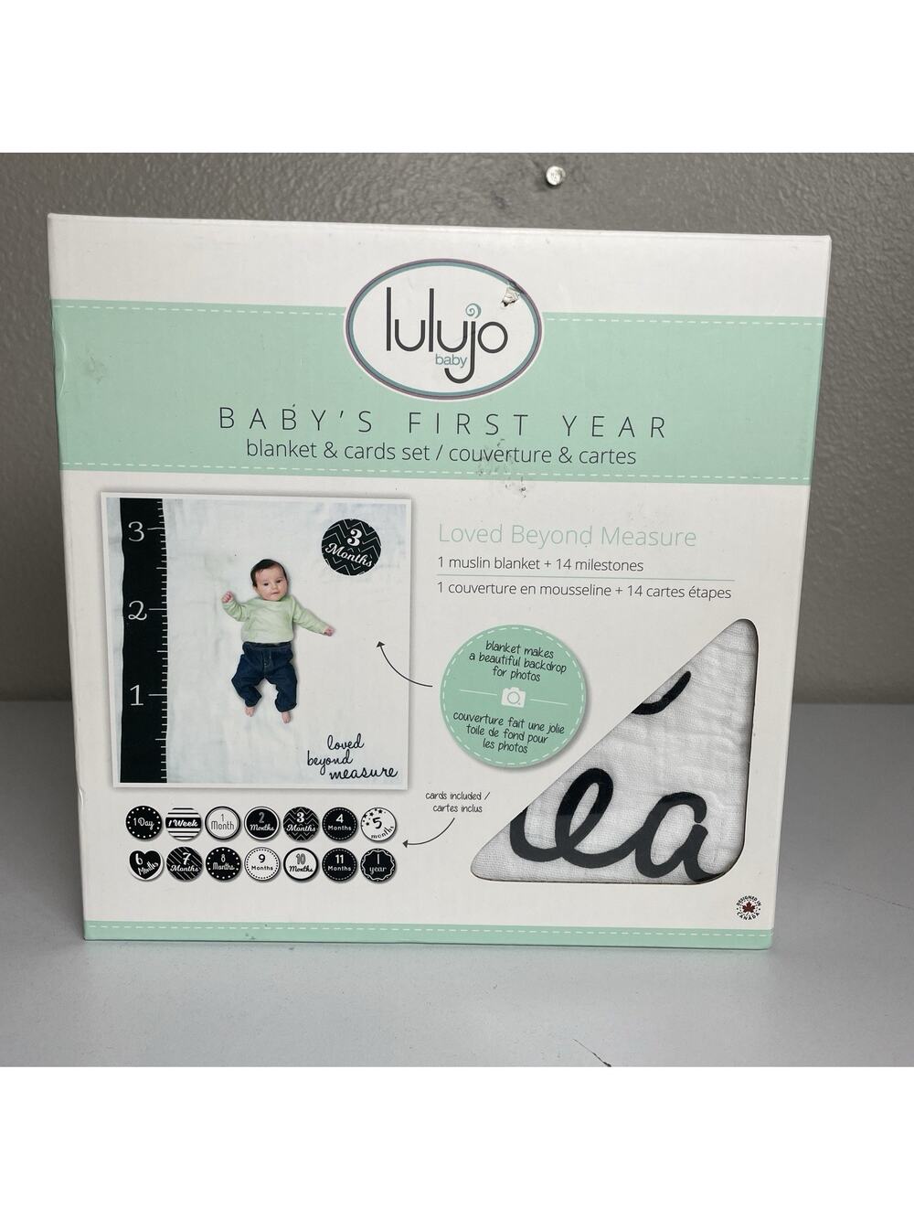 Lulujo Baby's First Year Milestone Blanket & Card Set Loved Beyond Measure Ruler